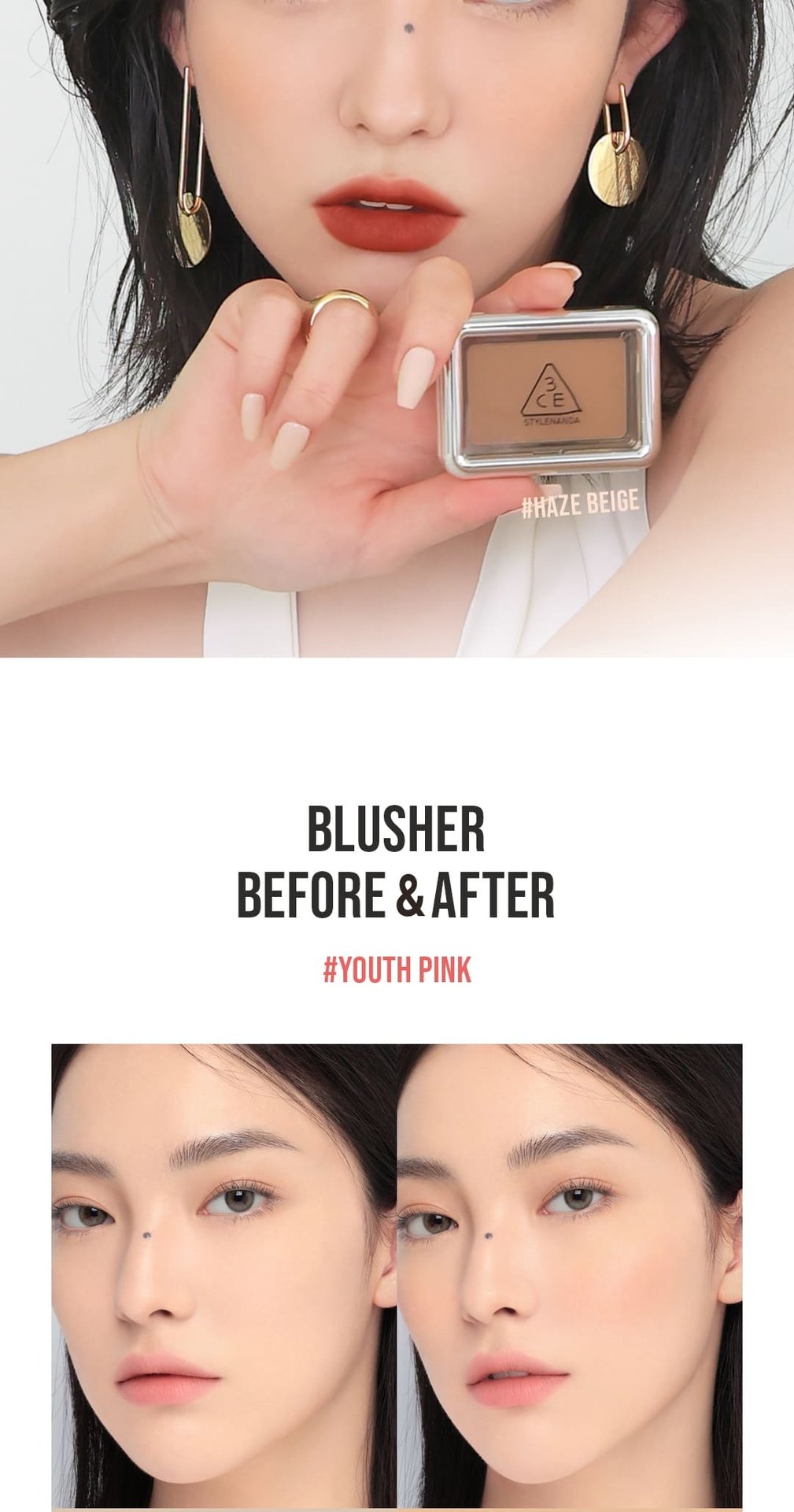 model visual of 3CE NEW take face Blusher haze beige