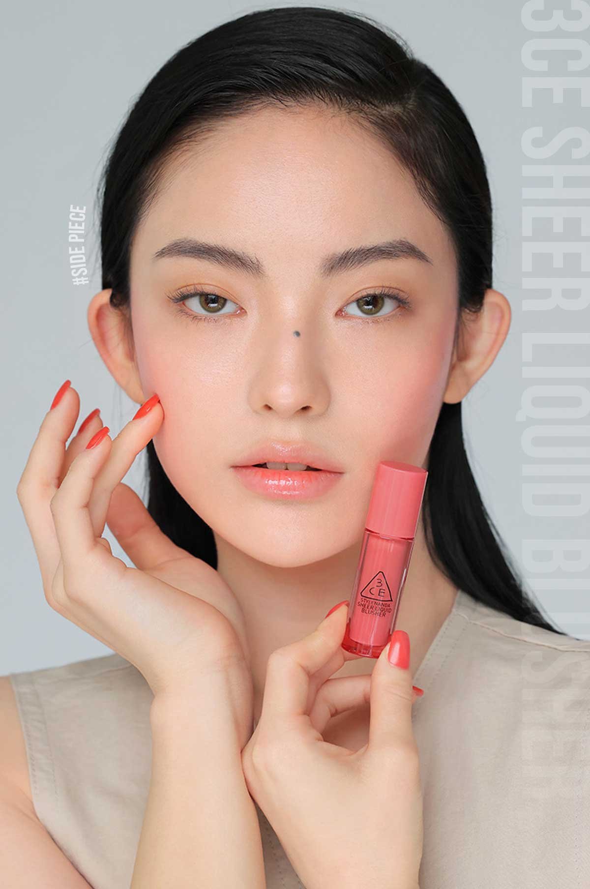 model visual of 3CE Sheer Liquid Blusher side piece shade 