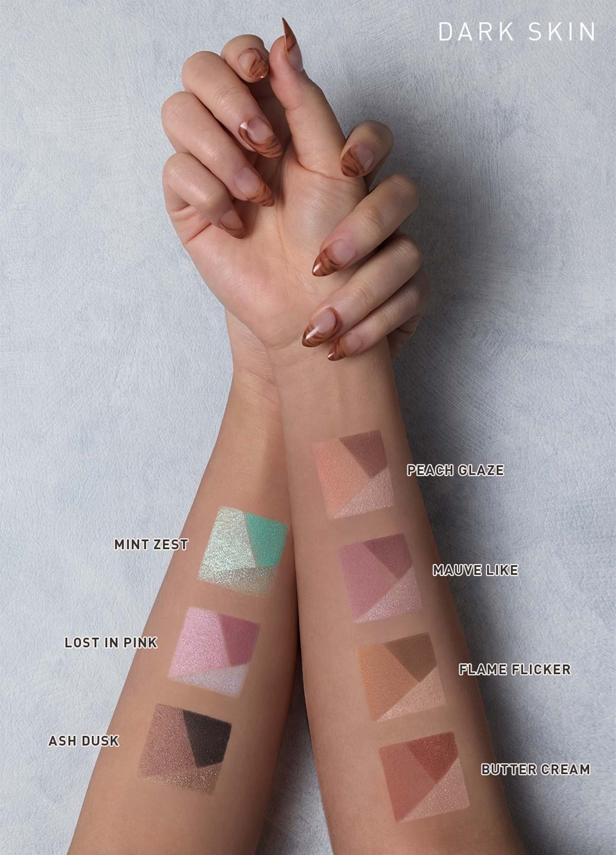 swatch guide for color grid eyeshadow shades : dark skin