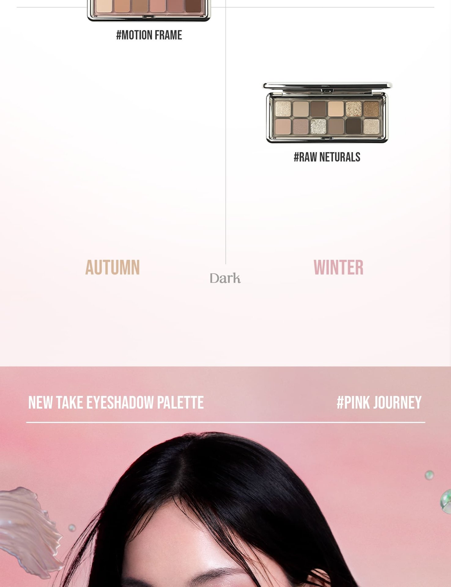 shade chart for 3CE New take eye shadow palettes, helping individuals find personal color