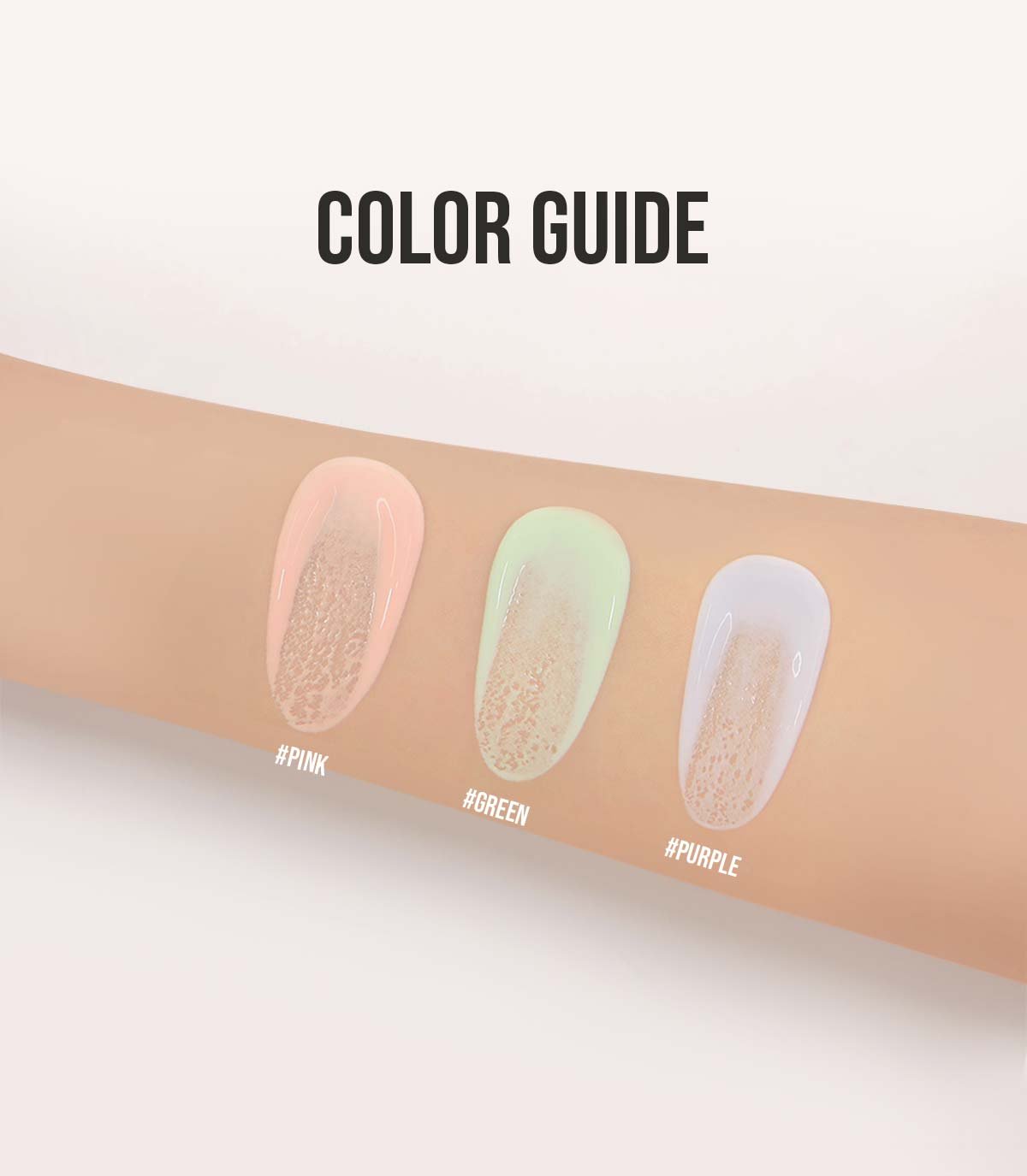 swatch guide for 3CE water make up base shades