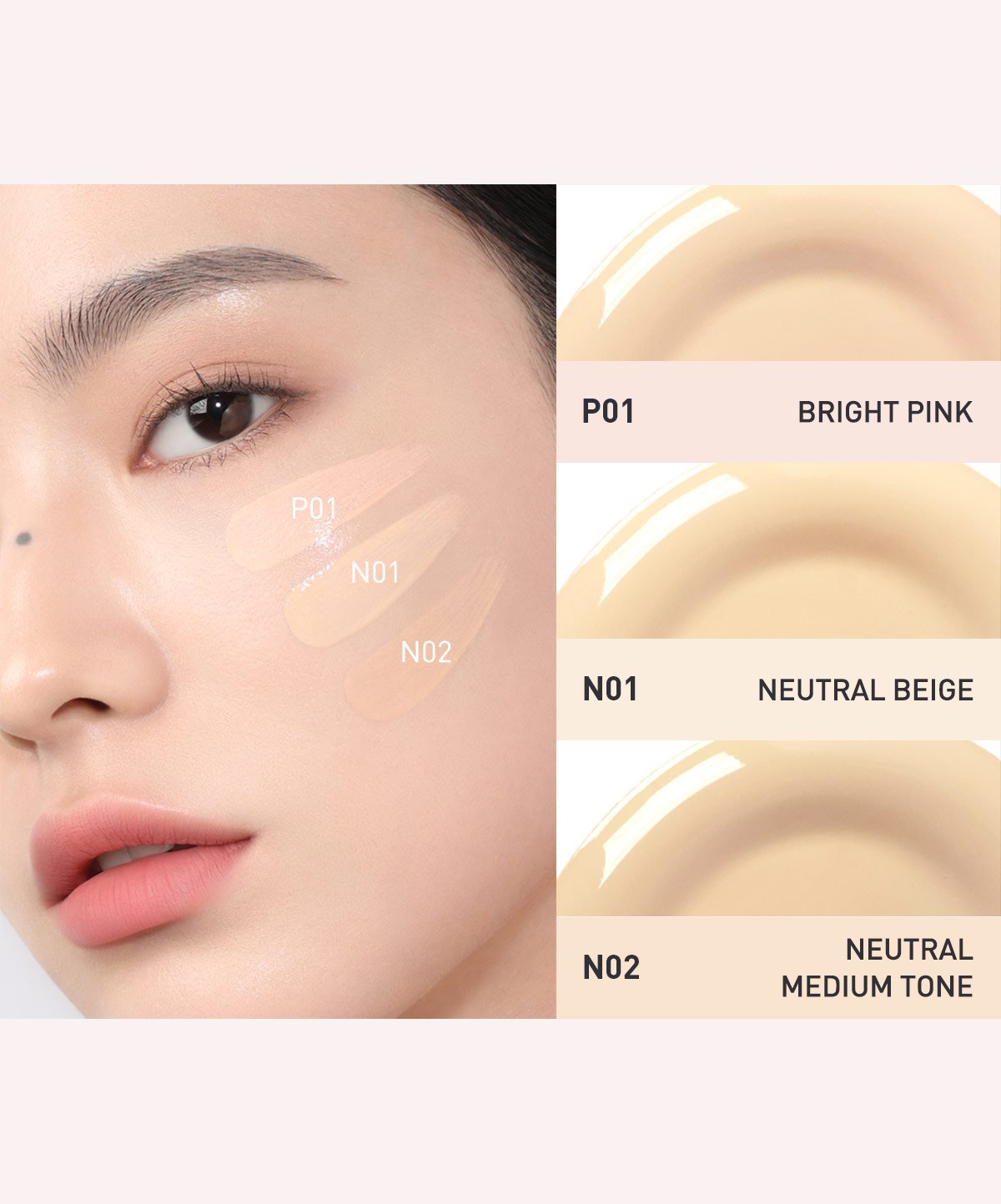 shade list for 3CE bare cover cushion, helping individuals find the appropriate shades