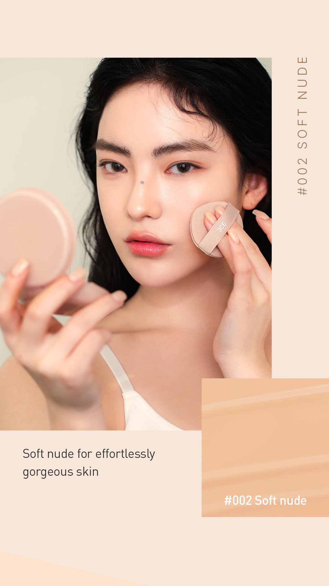 Key model visual of 3CE glow cushion soft nude shades 
