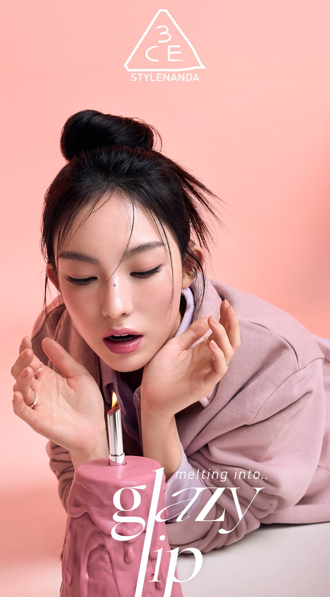 Key model visual of 3CE glazy lip glow