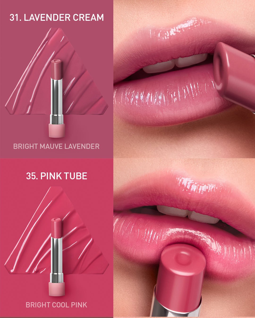 cool undertone shades of 3CE glazy lip glow