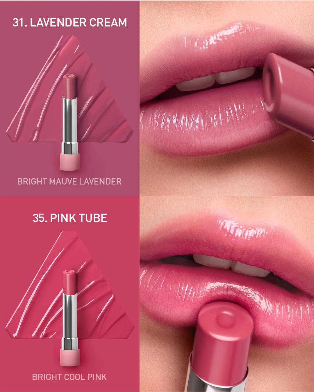 cool undertone shades of 3CE glazy lip glow