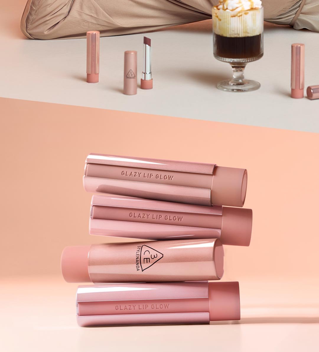 warm undertone shades of 3CE glazy lip glow