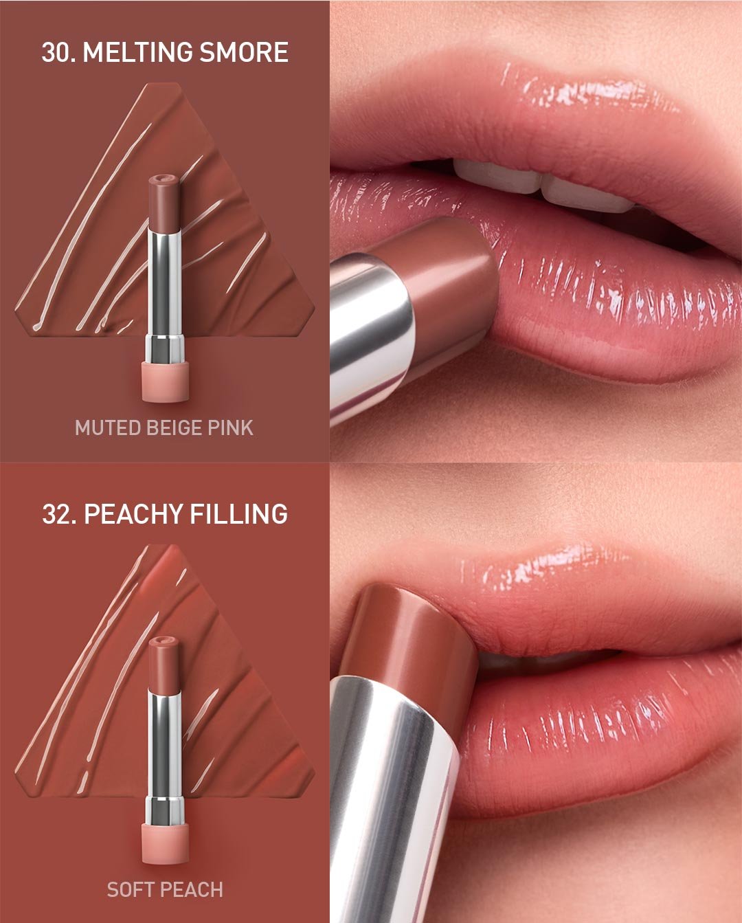 warm undertone shades of 3CE glazy lip glow