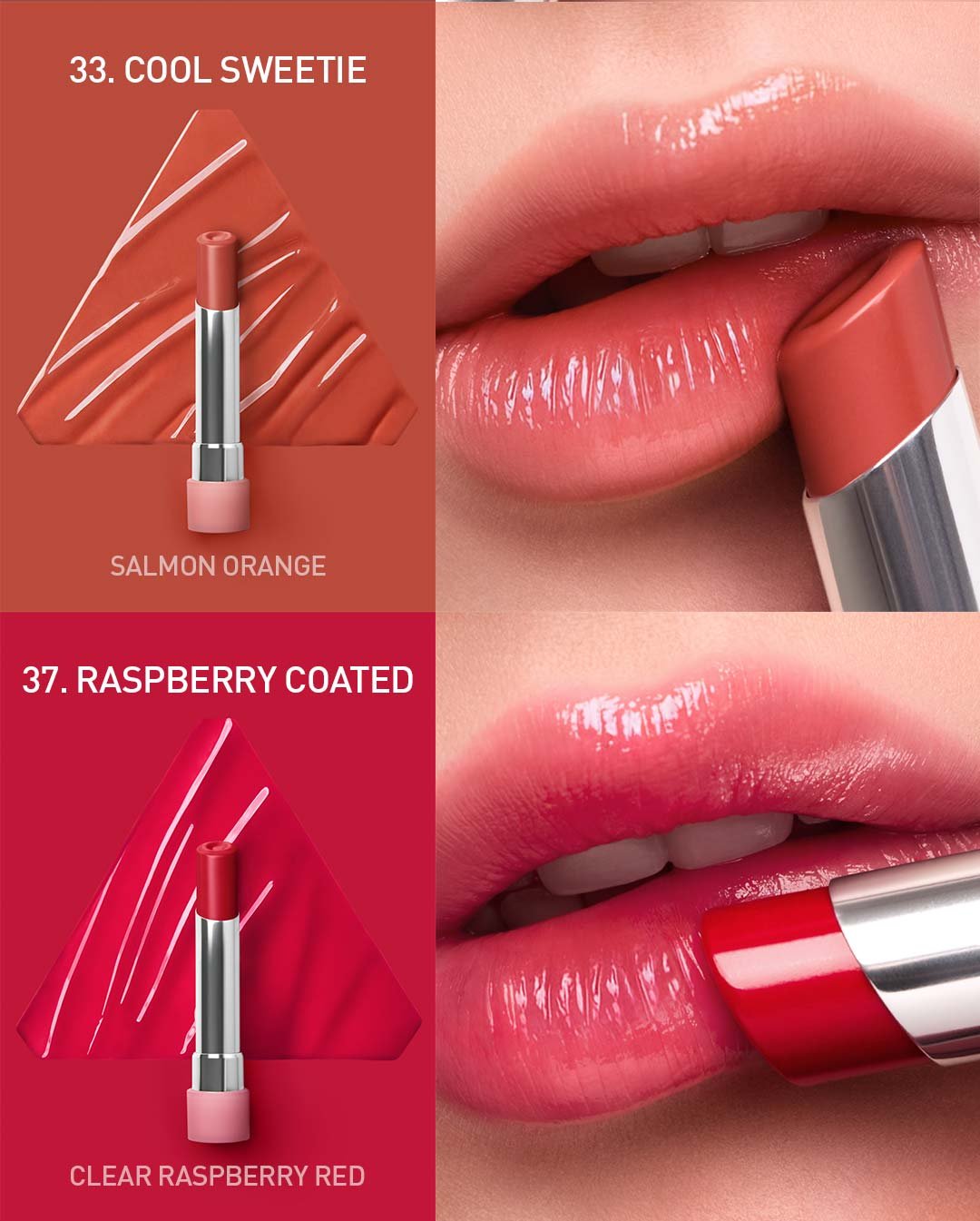 warm undertone shades of 3CE glazy lip glow