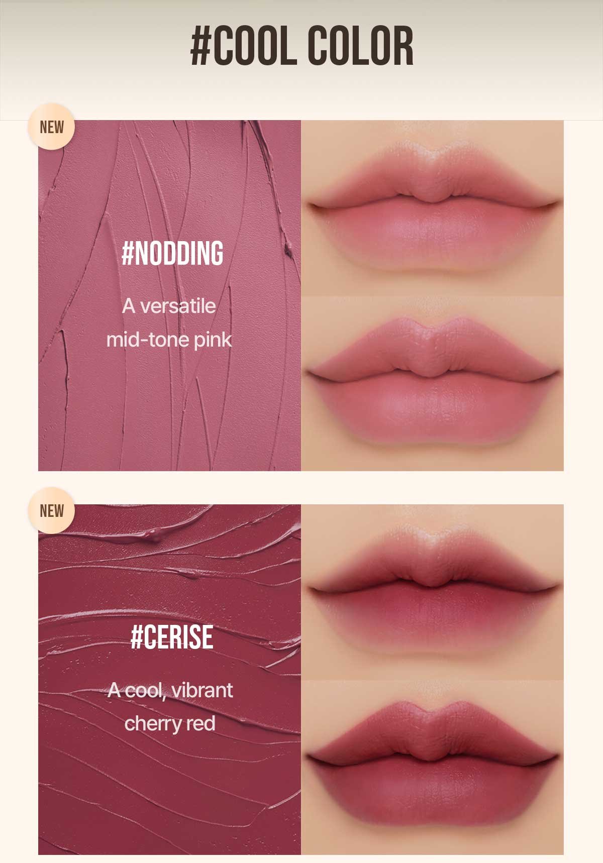 Cool undertone shades of Cloud Lip Tint #Nodding, #cerise