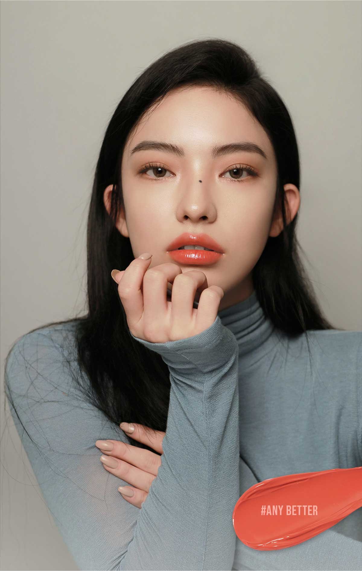 model visual of 3CE glazy lip glow any better shade