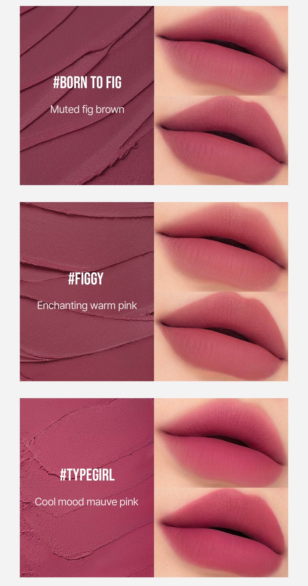 cool undertone shades of 3CE hazy lip clay