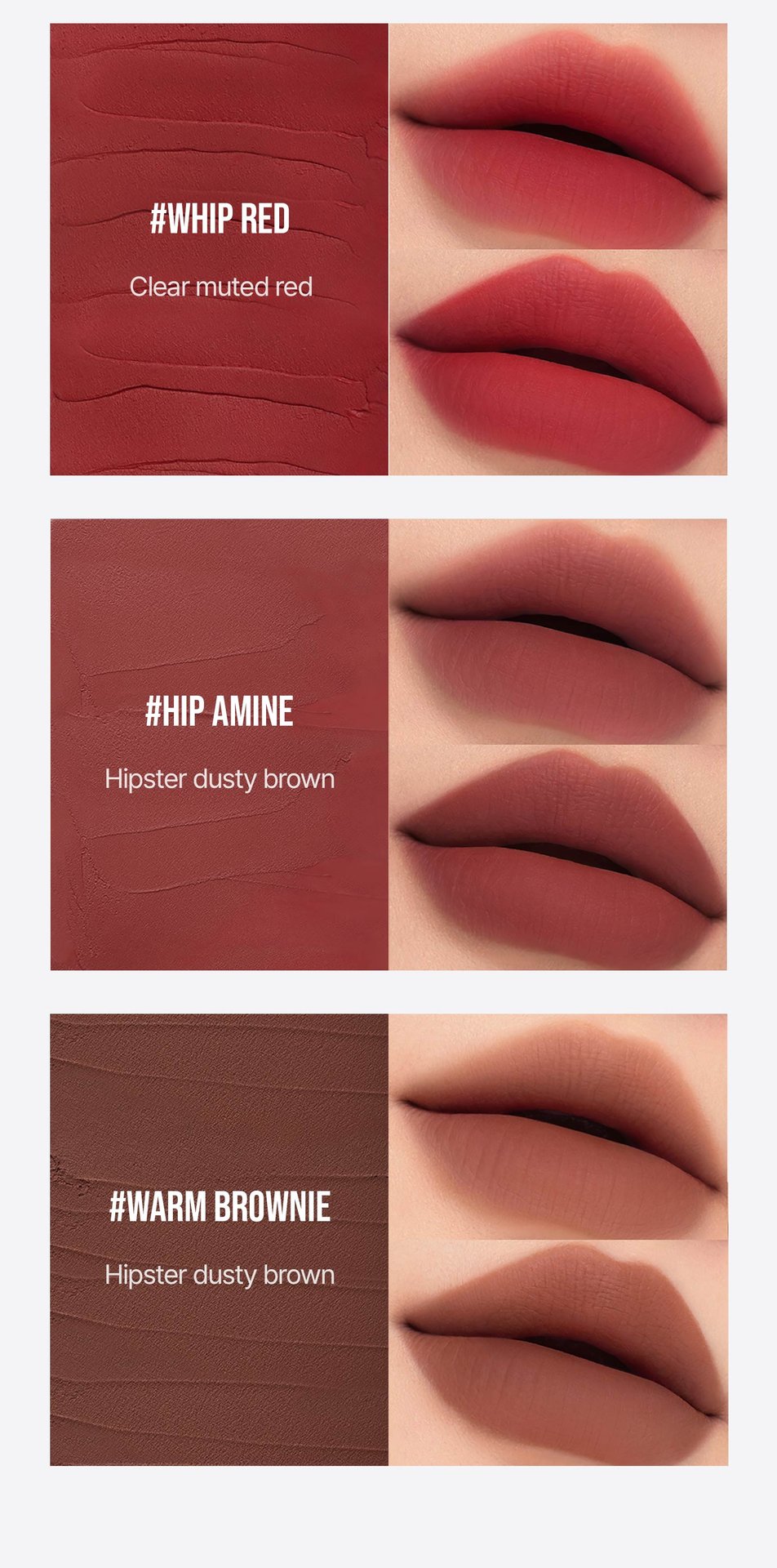warm undertone shades of 3CE hazy lip clay