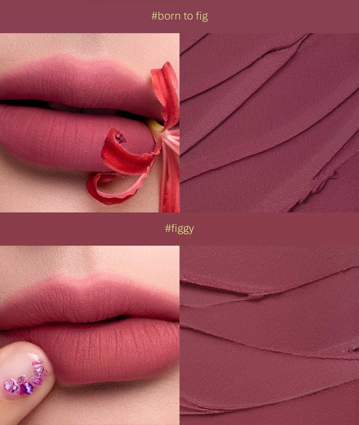 unique selling point - muted shade lip colors, Triangular Applicator, One-Swipe Vivid Payoff