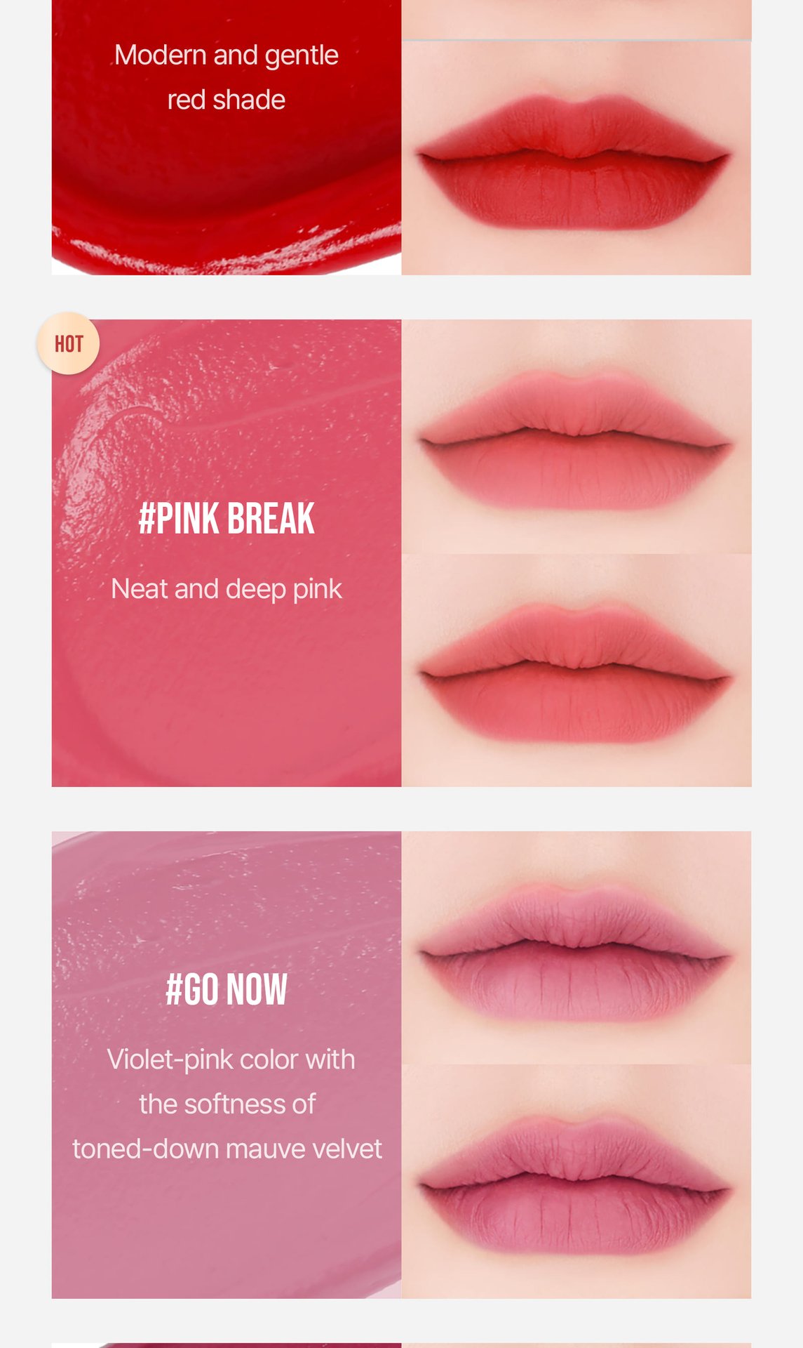 cool undertone shades of 3CE Velvet Liptint