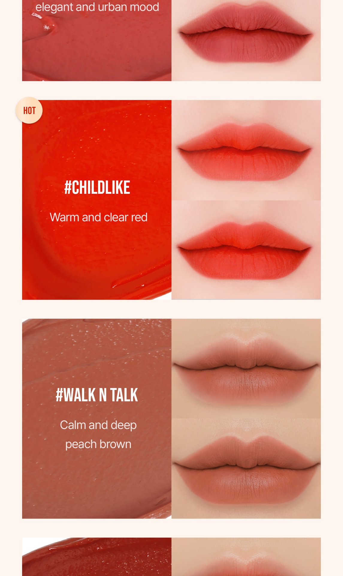 warm undertone shades of 3CE Velvet Liptint