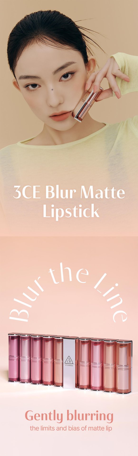 Key model visual of 3CE Blur Matte Lipstick