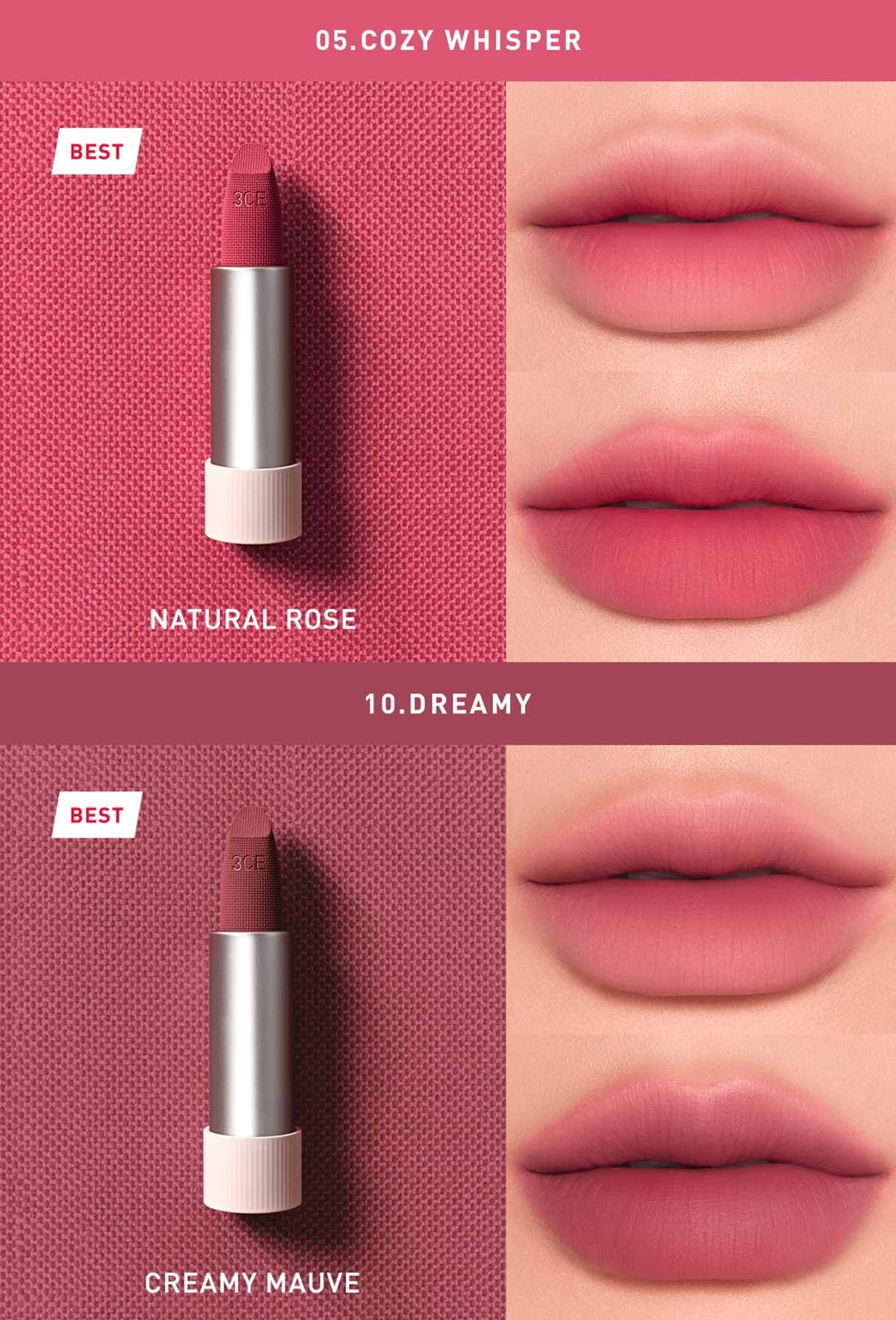 cool undertone shades of 3CE Cashmere Hug Lipstick