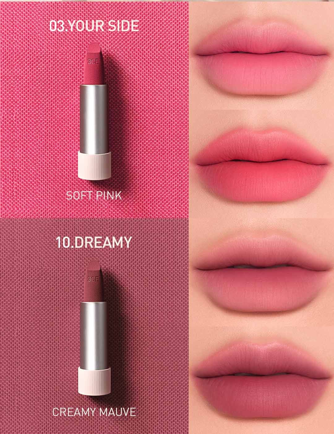 cool undertone shades of 3CE Cashmere Hug Lipstick