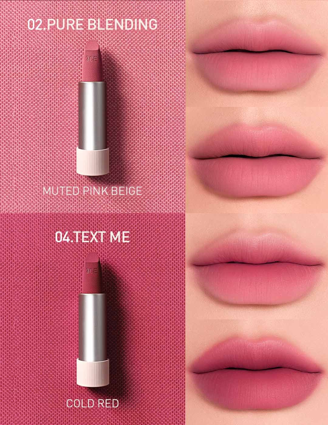 cool undertone shades of 3CE Cashmere Hug Lipstick