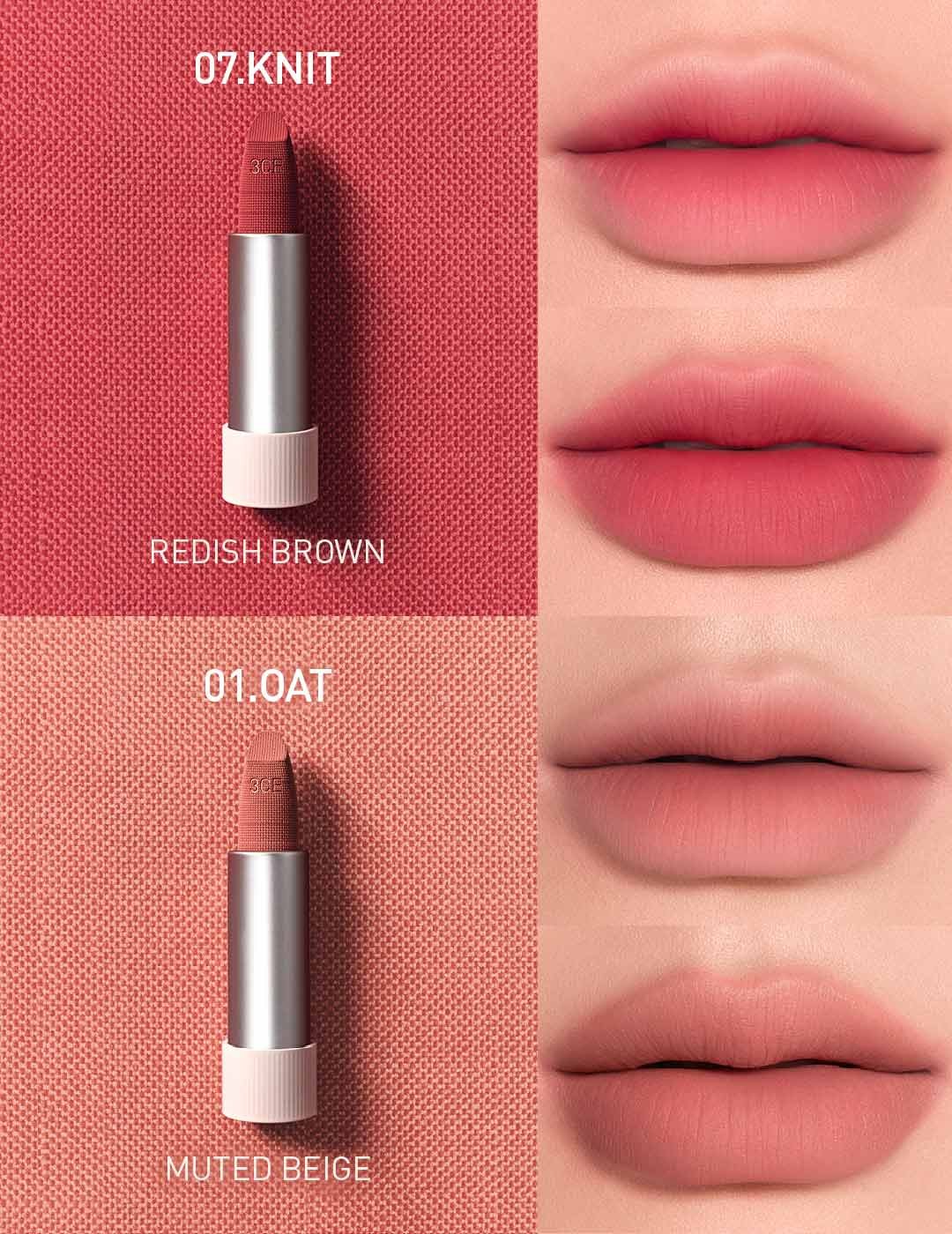 warm undertone shades of 3CE Cashmere Hug Lipstick