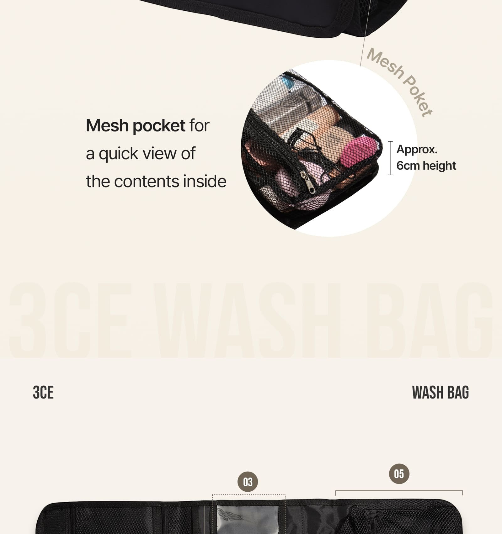 key unique selling points of 3CE Wash Bag 02