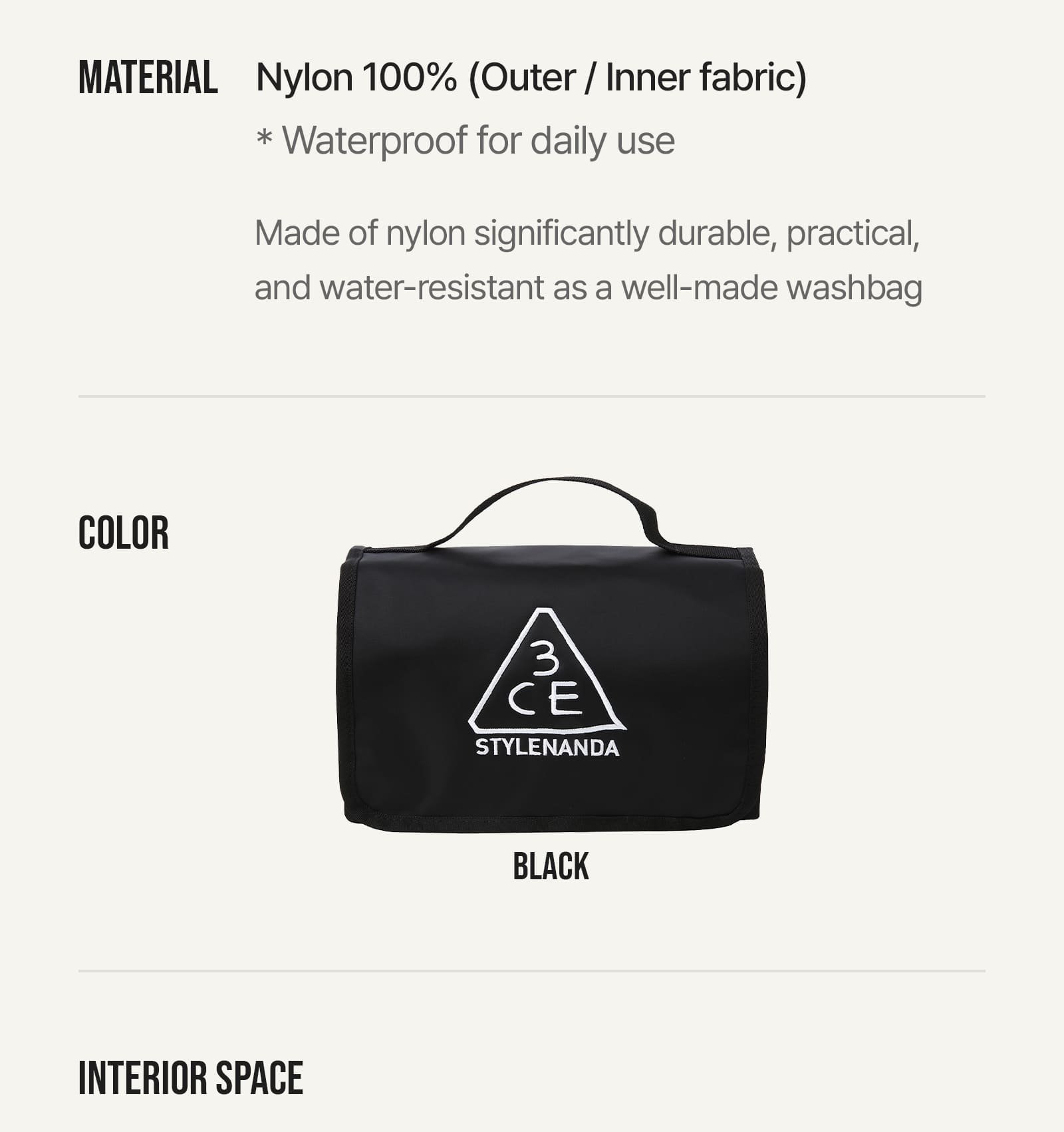 3CE Wash Bag Size information 02