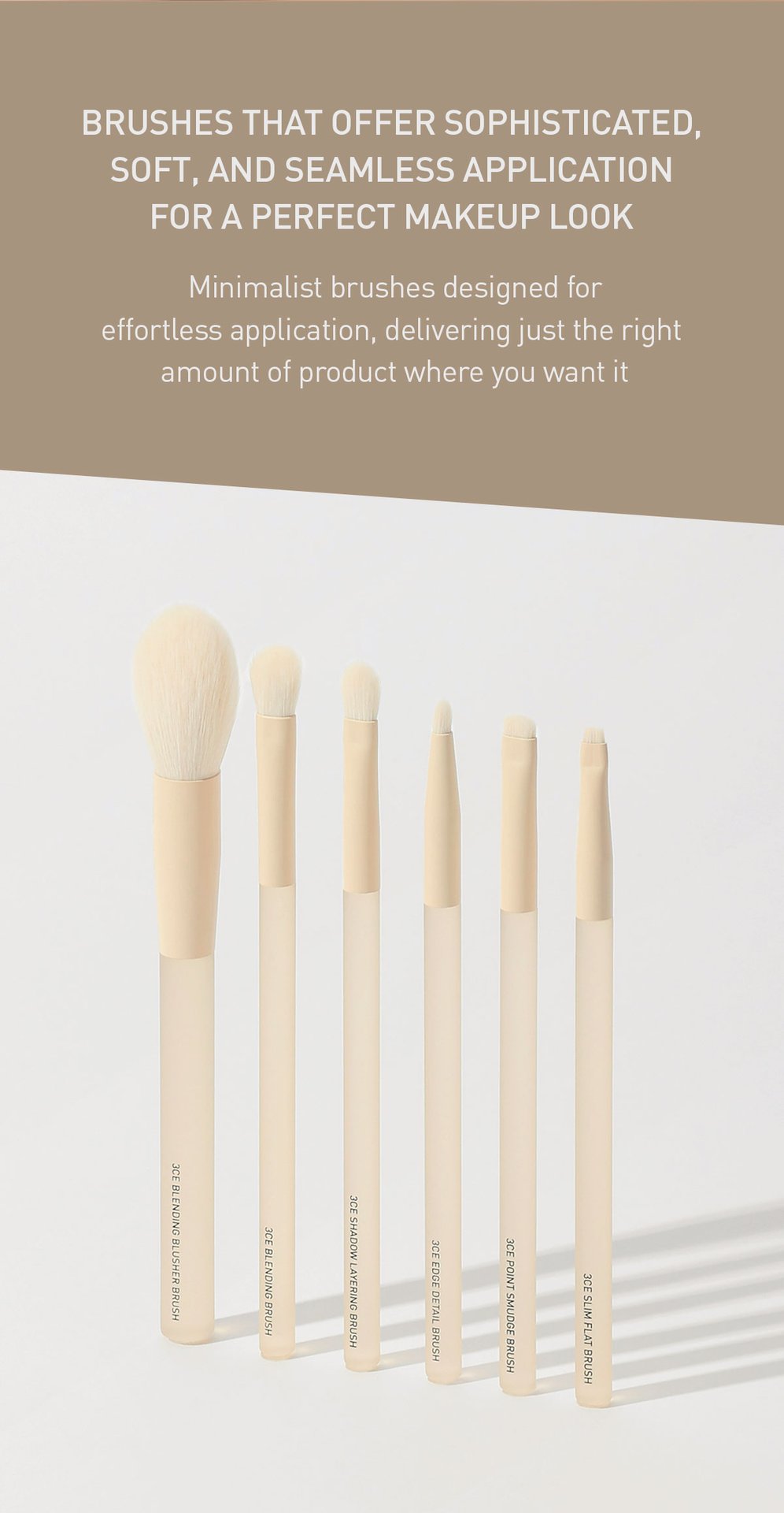 Key product visual with description of 3CE blending blusher brush