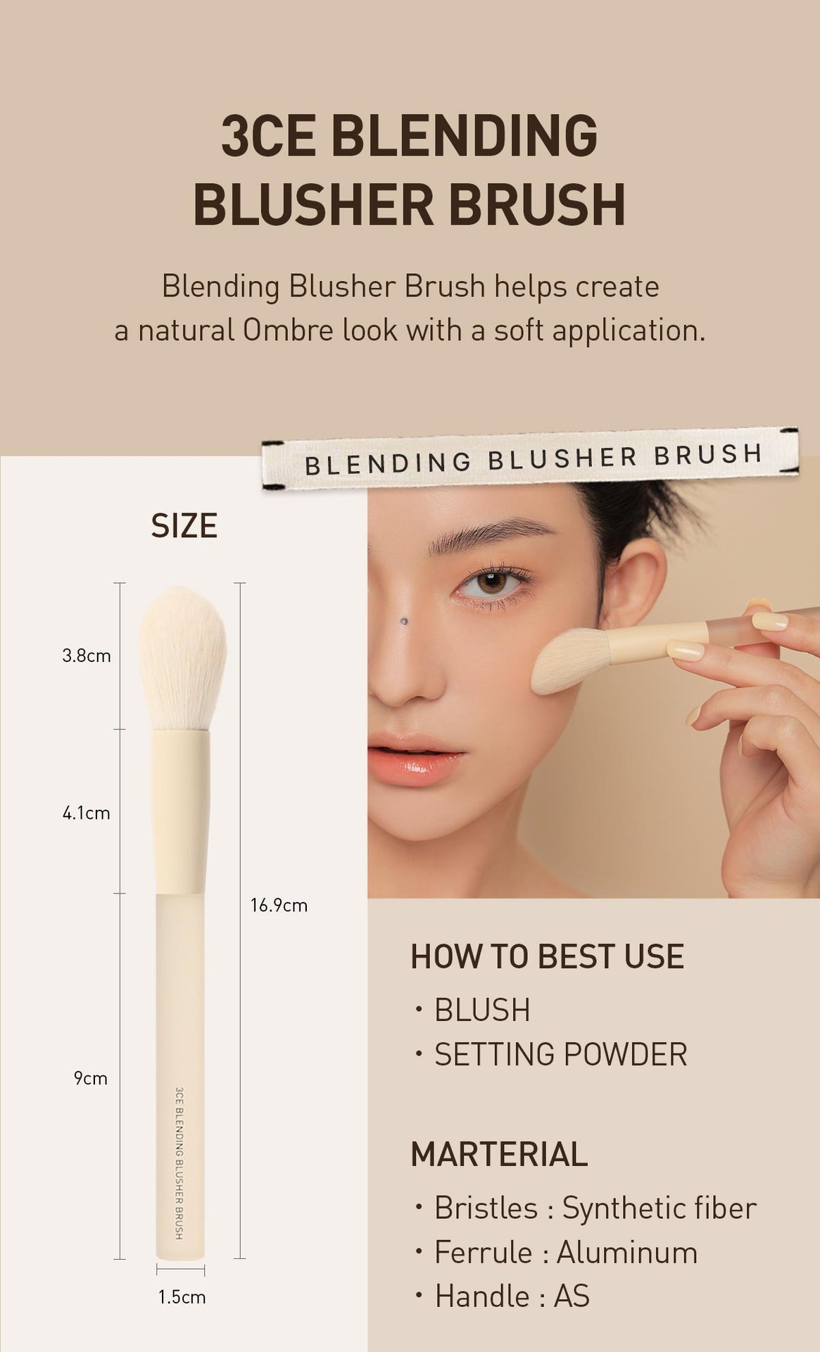 3CE Blending blusher brush details