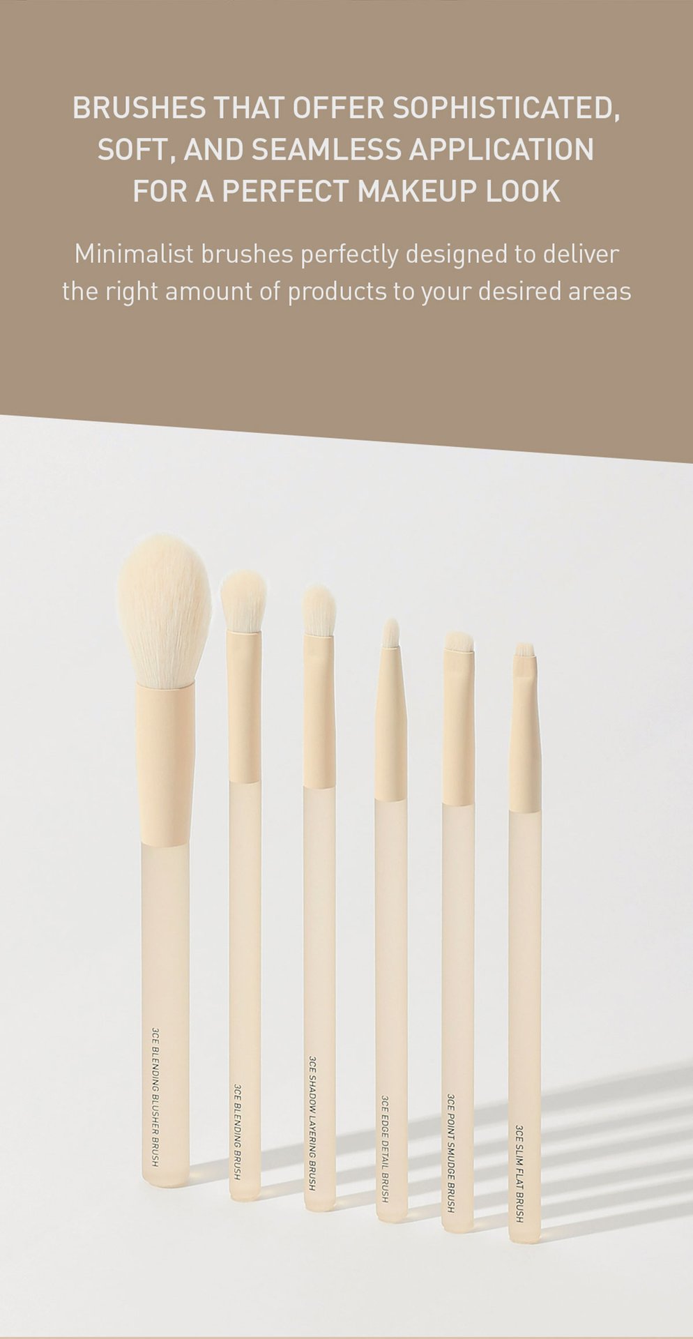Key product visual with description of 3CE blending brush