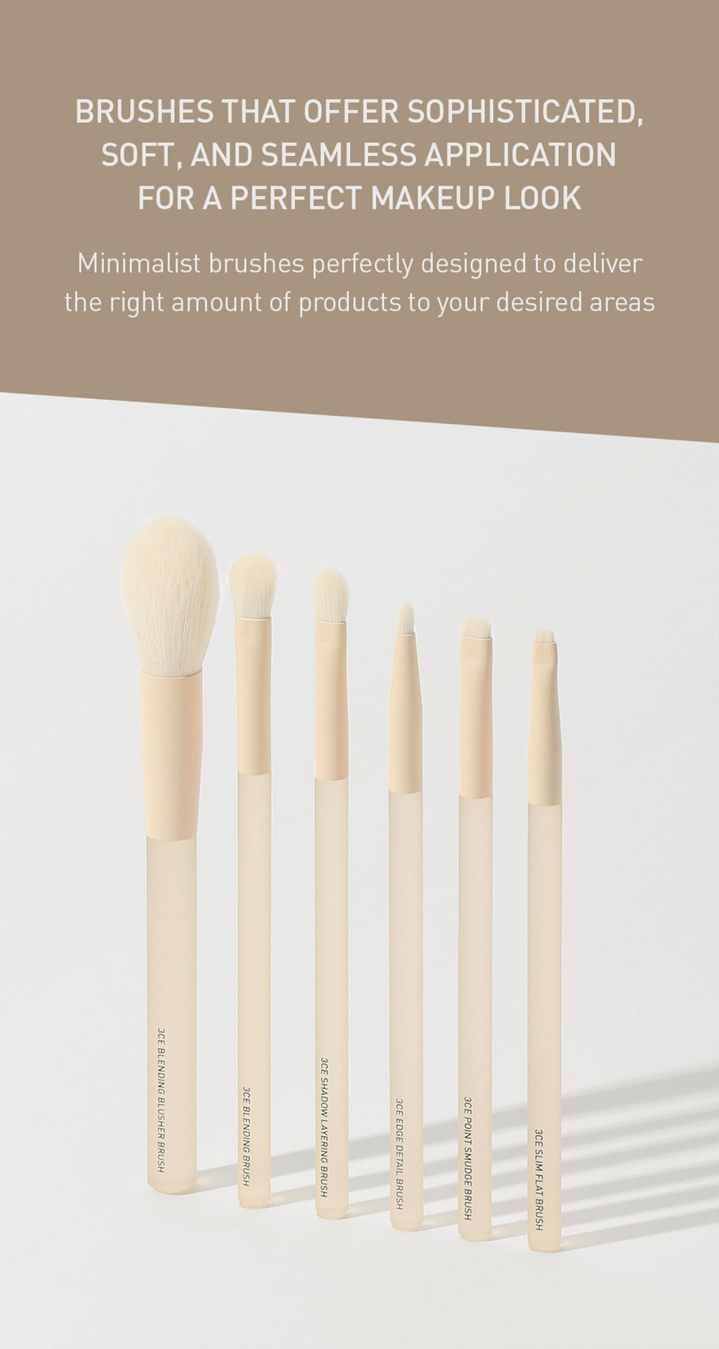 Key product visual with description of 3CE point smudge brush