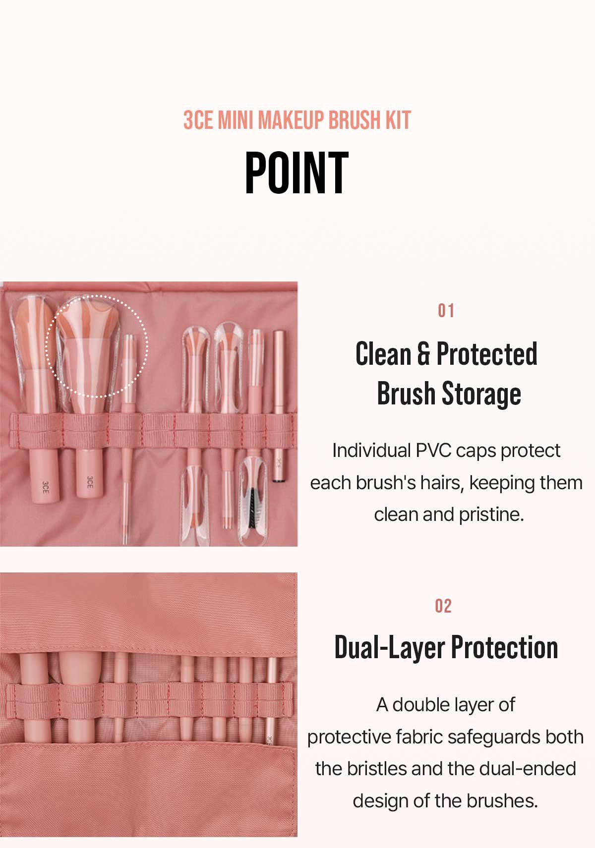4 unique selling points of 3CE mini makeup brush kit 