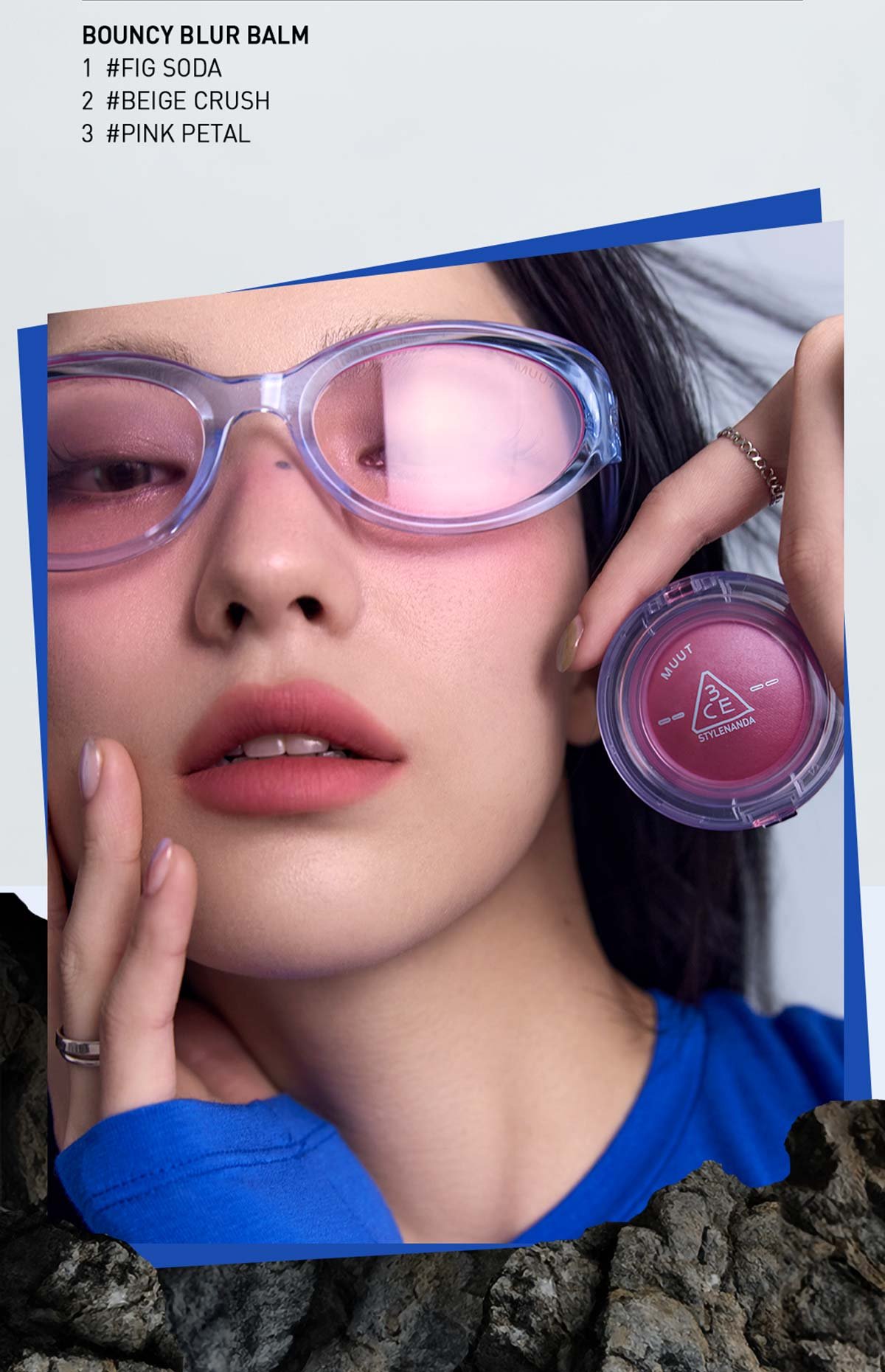 Key model visual of 3ce new bouncy blur balm