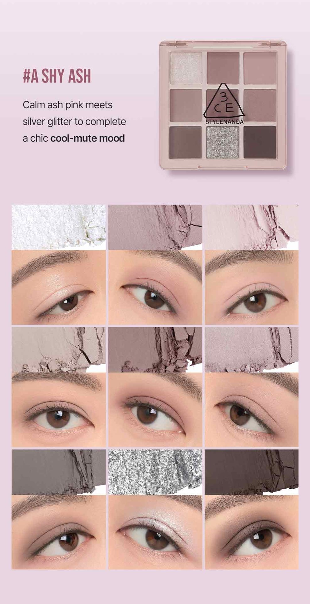 swatch images of per shade A Shy Ash